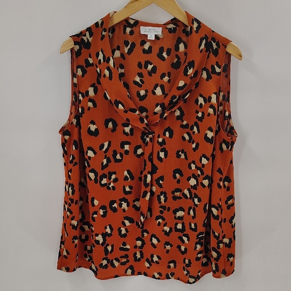 Tahari Leopard Print Sleeveless Blouse Size 1X Lightweight Business Work Top - Picture 1 of 8